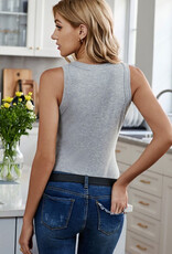 Solid Round Neck Ribbed Tank Top - Grey