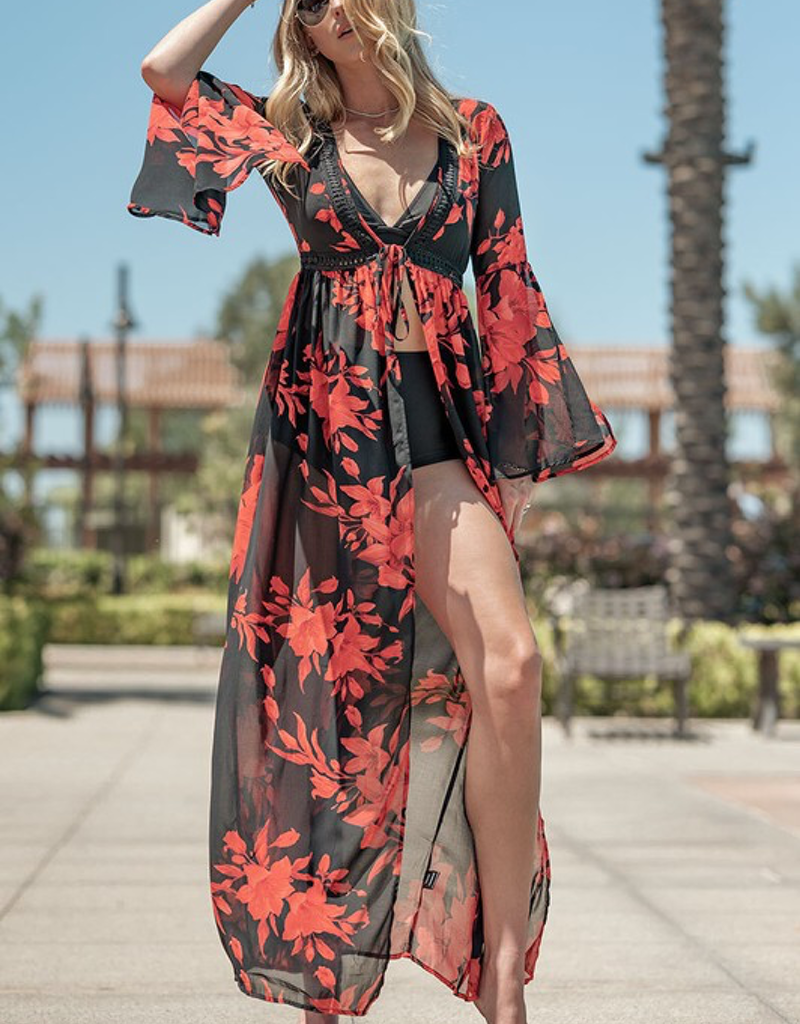 Floral Print Maxi Coverup Cardigan