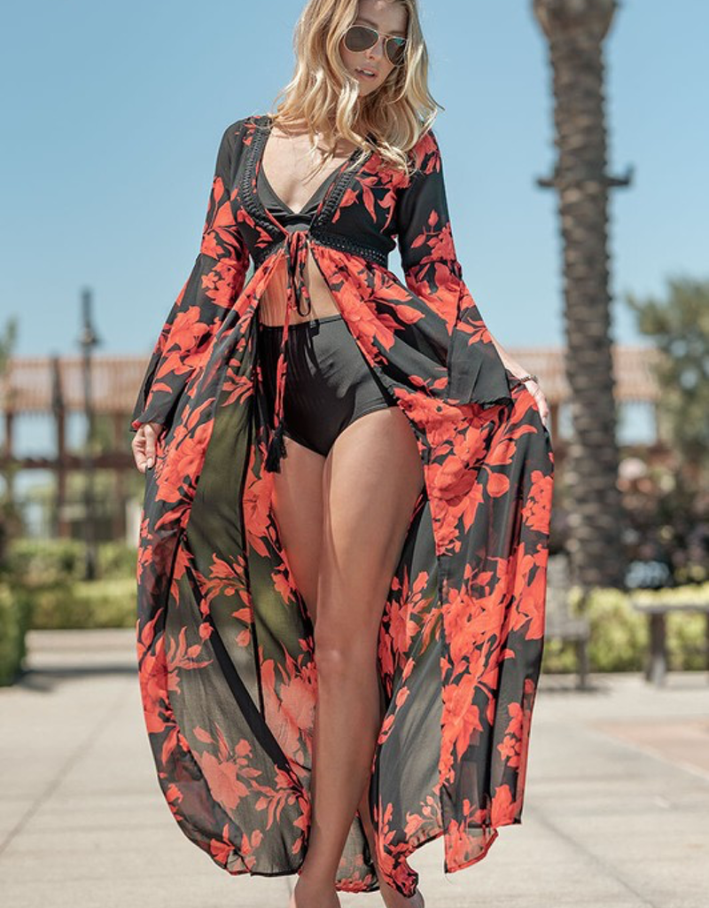 Floral Print Maxi Coverup Cardigan