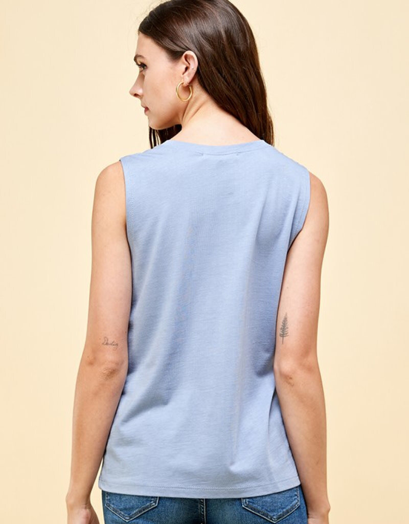 V-Neck Tank With Pockets -Blue