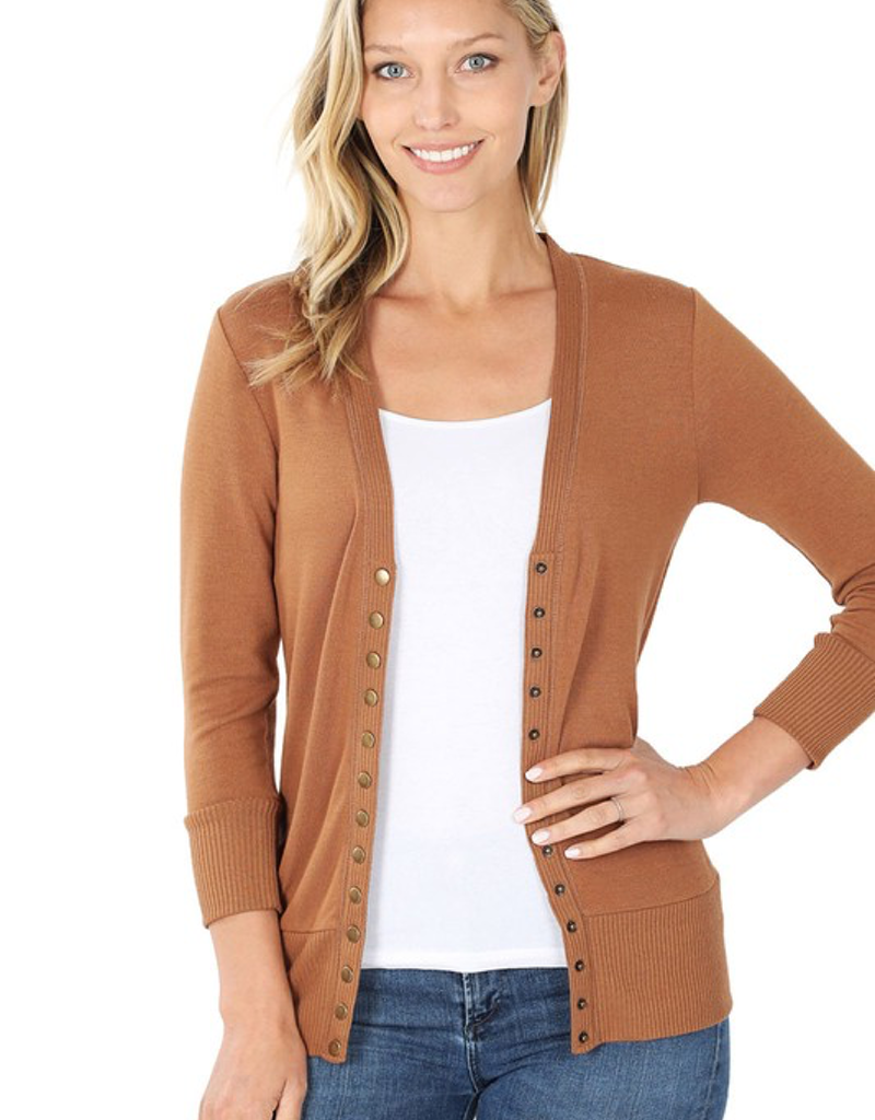 Snap Cardigan 3/4 Sleeve - Deep Camel