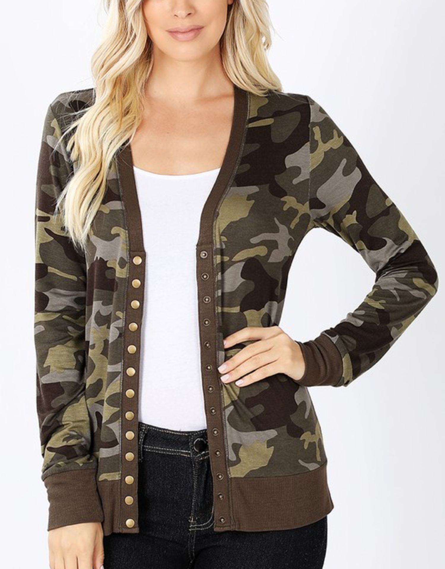Camo Print Snap Cardigan - Army 