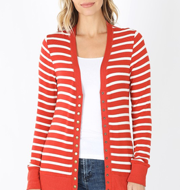 Striped Snap Cardigan Full Sleeve - Copper