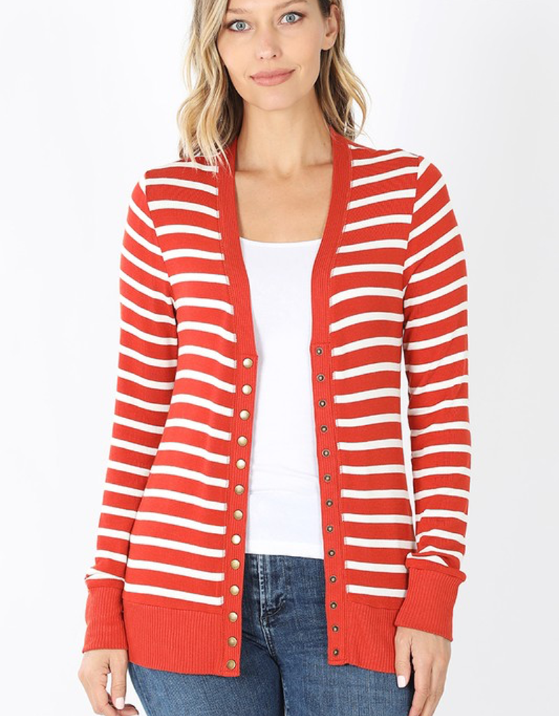 Striped Snap Cardigan Full Sleeve - Copper