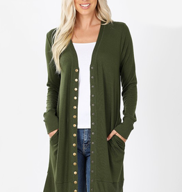 Full Sleeve Long Snap Cardigan - Army Green
