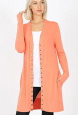 Full Sleeve Long Snap Cardigan - Deep Coral