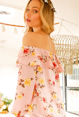 Ruffled Floral Print Off The Shoulder Top - Blush