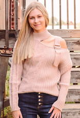 Cold Shoulder Sweater with Buckle Detail
