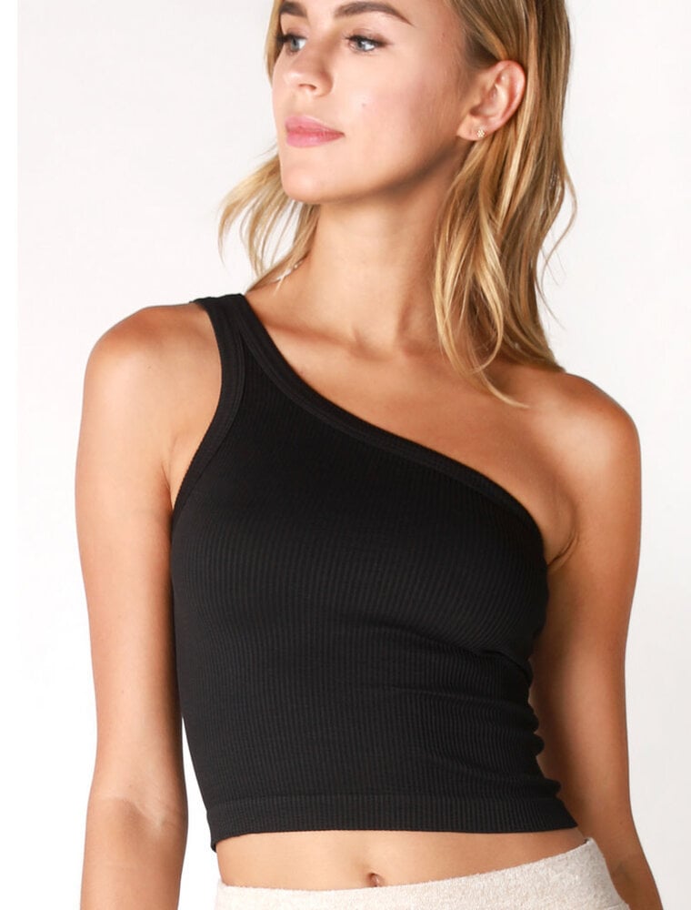 Solid One Shoulder Crop Top