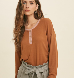 Contrast Button Up Knit Top
