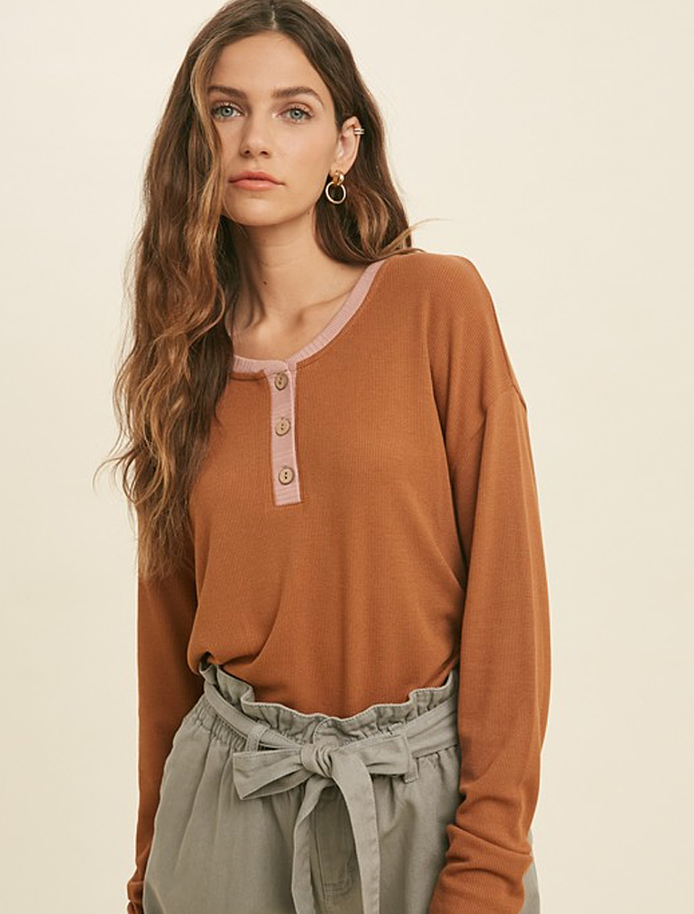 Contrast Button Up Knit Top