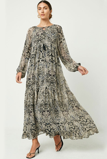 Paisley Print Long Sleeve Maxi Dress