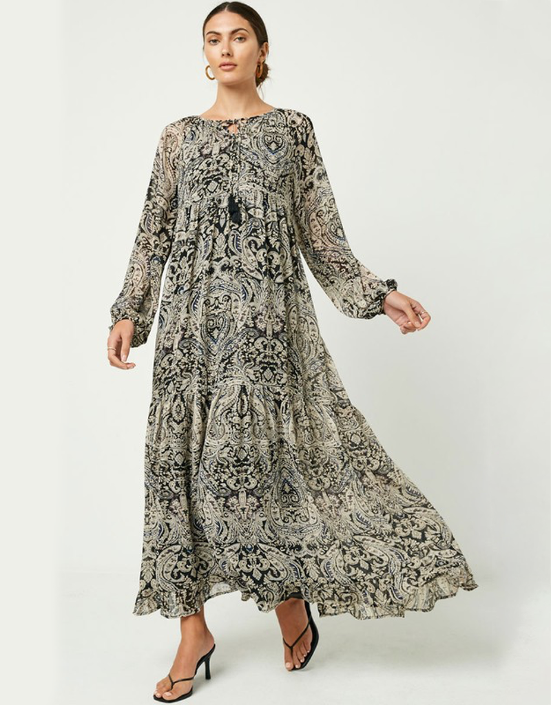 Paisley Print Long Sleeve Maxi Dress