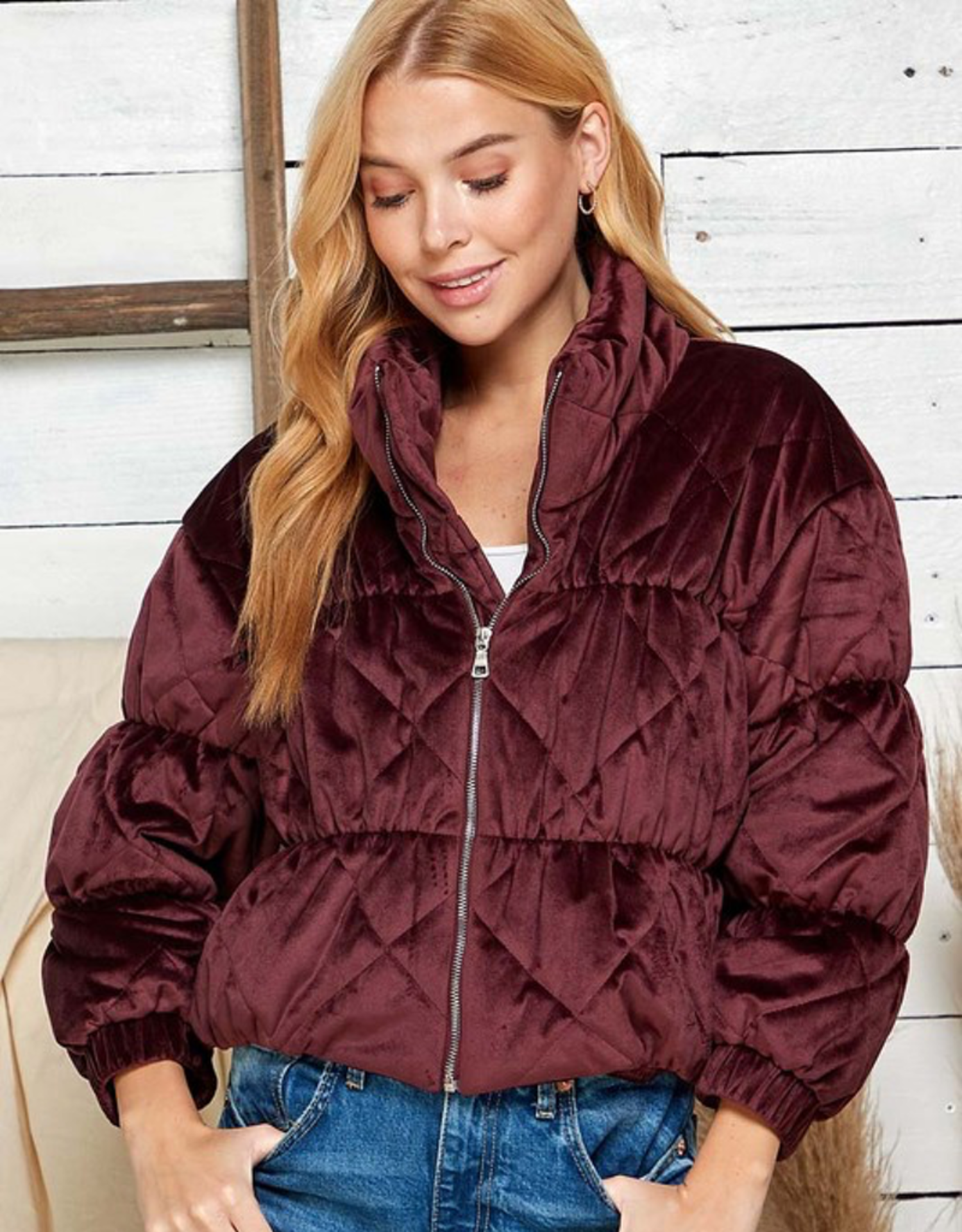 Velvet Quilted Puffer Jacket - Boutique 23