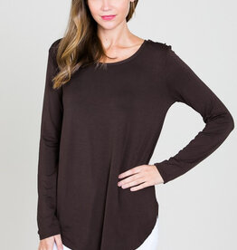 Modal Long Sleeve Round Neck Top - Brown