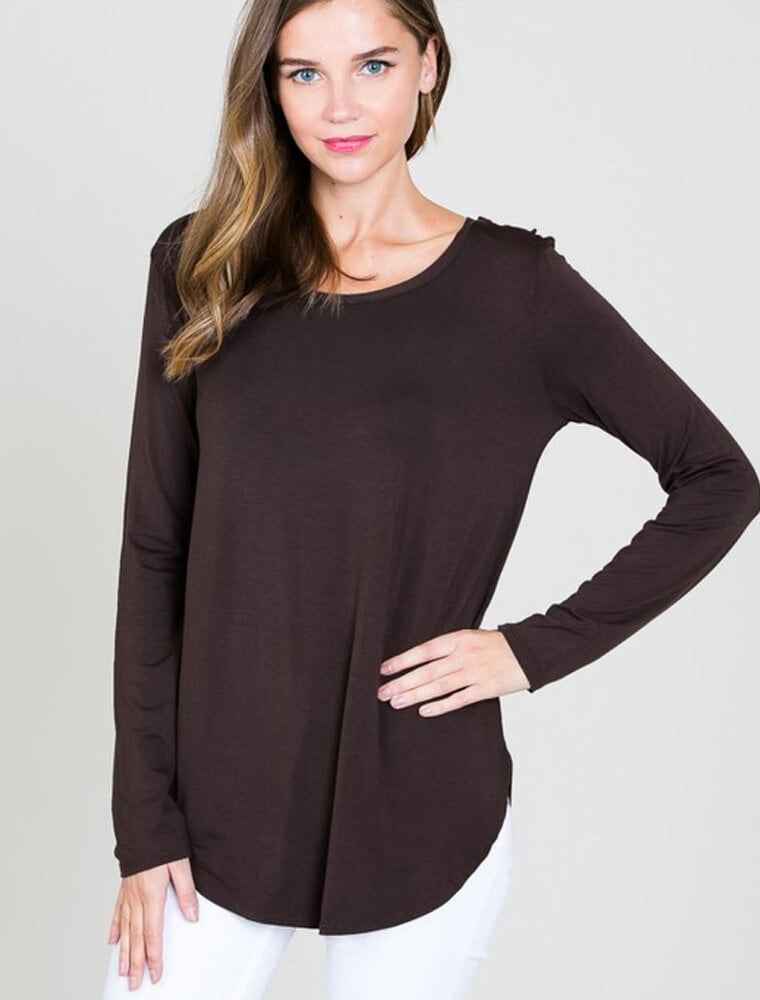 Modal Long Sleeve Round Neck Top - Brown