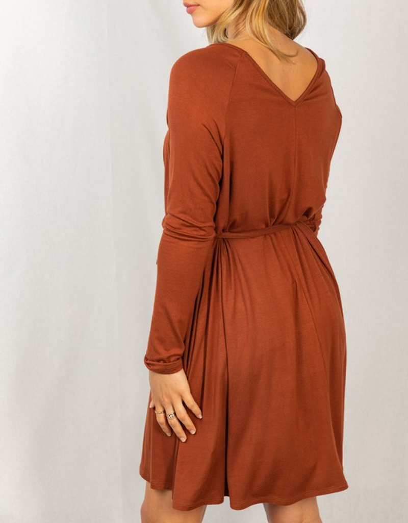 Long Sleeve Solid Knit Dress - Copper