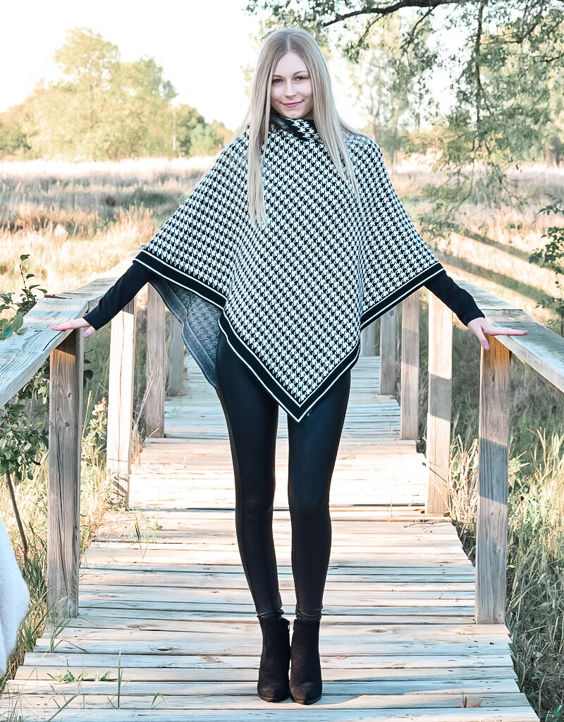 Turtle Neck Hounds Tooth Poncho