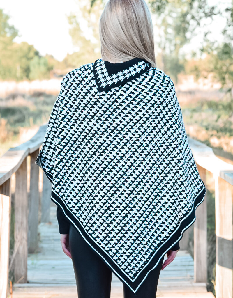 Turtle Neck Hounds Tooth Poncho