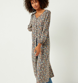 Floral Buttoned Puff Sleeve Duster