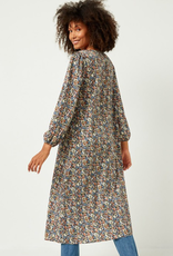 Floral Buttoned Puff Sleeve Duster