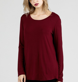 Bamboo Long Sleeve Round Neck Top - Wine