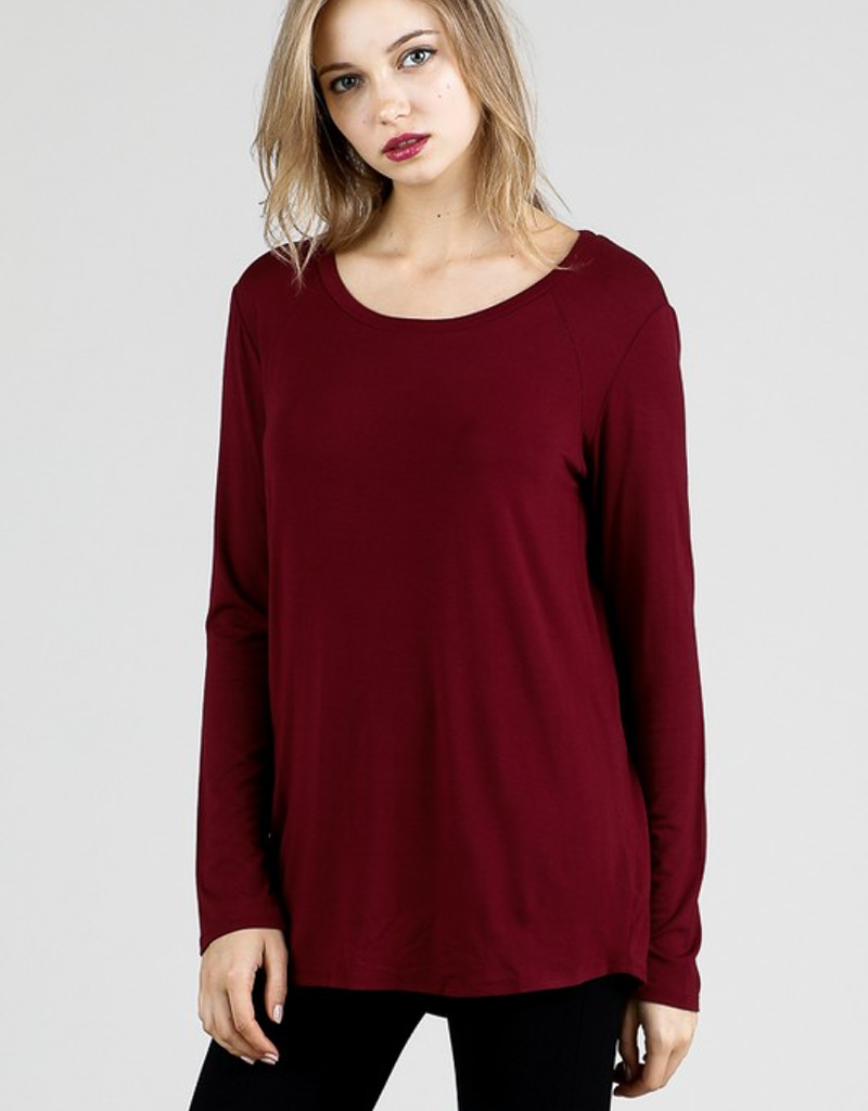 Bamboo Long Sleeve Round Neck Top - Wine