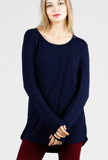 Bamboo Long Sleeve Round Neck Top - Navy