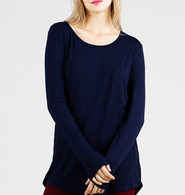 Bamboo Long Sleeve Round Neck Top - Navy