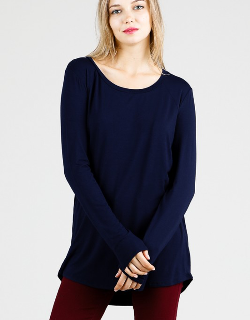 Bamboo Long Sleeve Round Neck Top - Navy