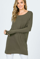 Bamboo Long Sleeve Loose Fit Top - Olive