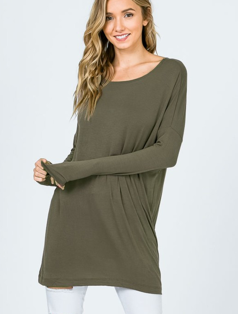 Bamboo Long Sleeve Loose Fit Top - Olive