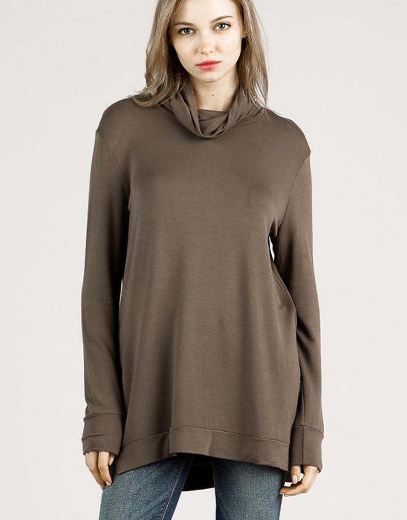 Bamboo Loose Fit Turtle Neck Top - Dk. Olive
