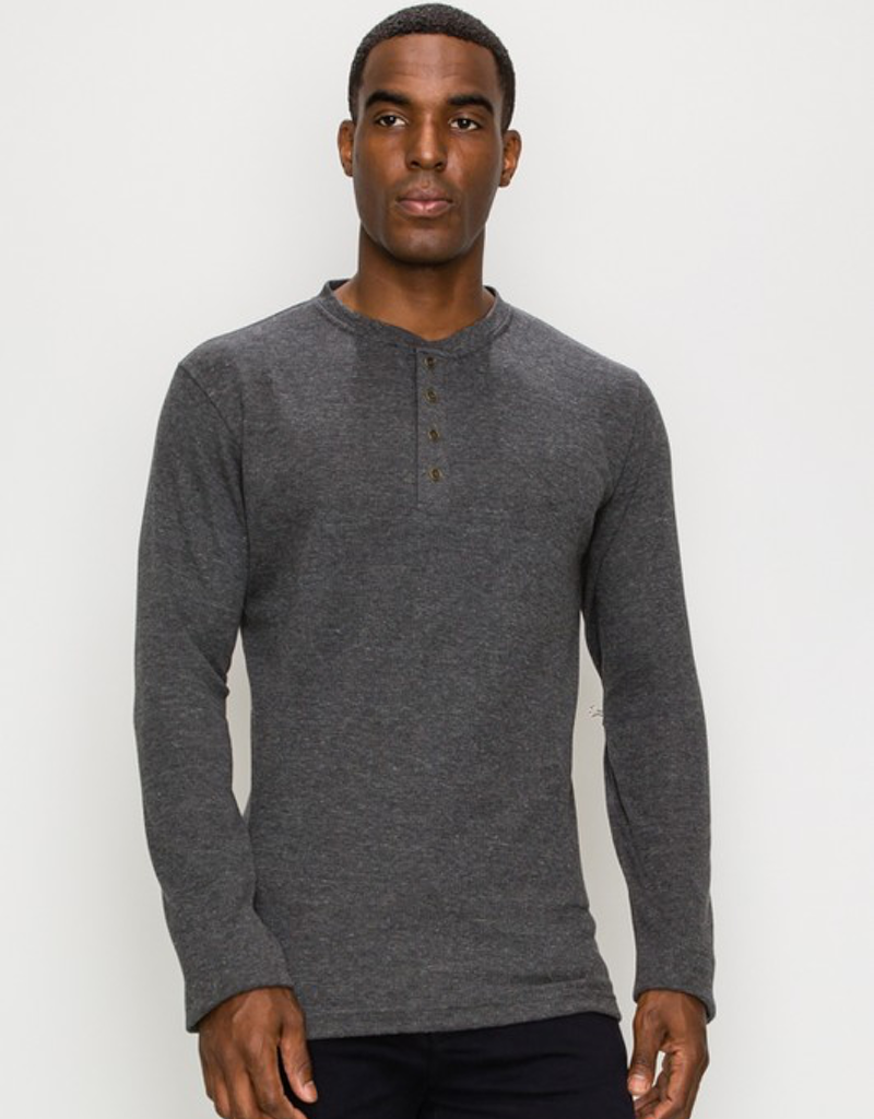 Thermal Henley Long Sleeve - Gray - Boutique 23