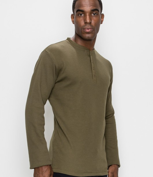 Thermal Henley Long Sleeve - Olive - Boutique 23