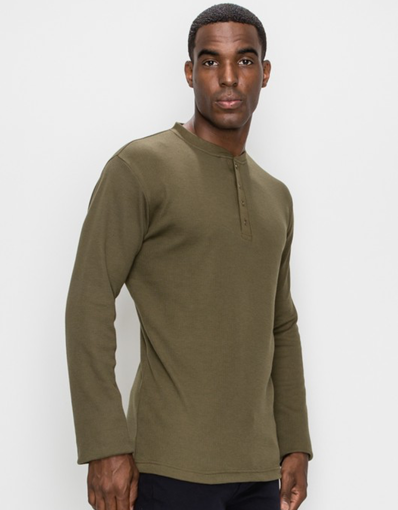 Thermal Henley Long Sleeve - Olive - Boutique 23