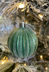 Green Ridged Glitter Ball Ornament