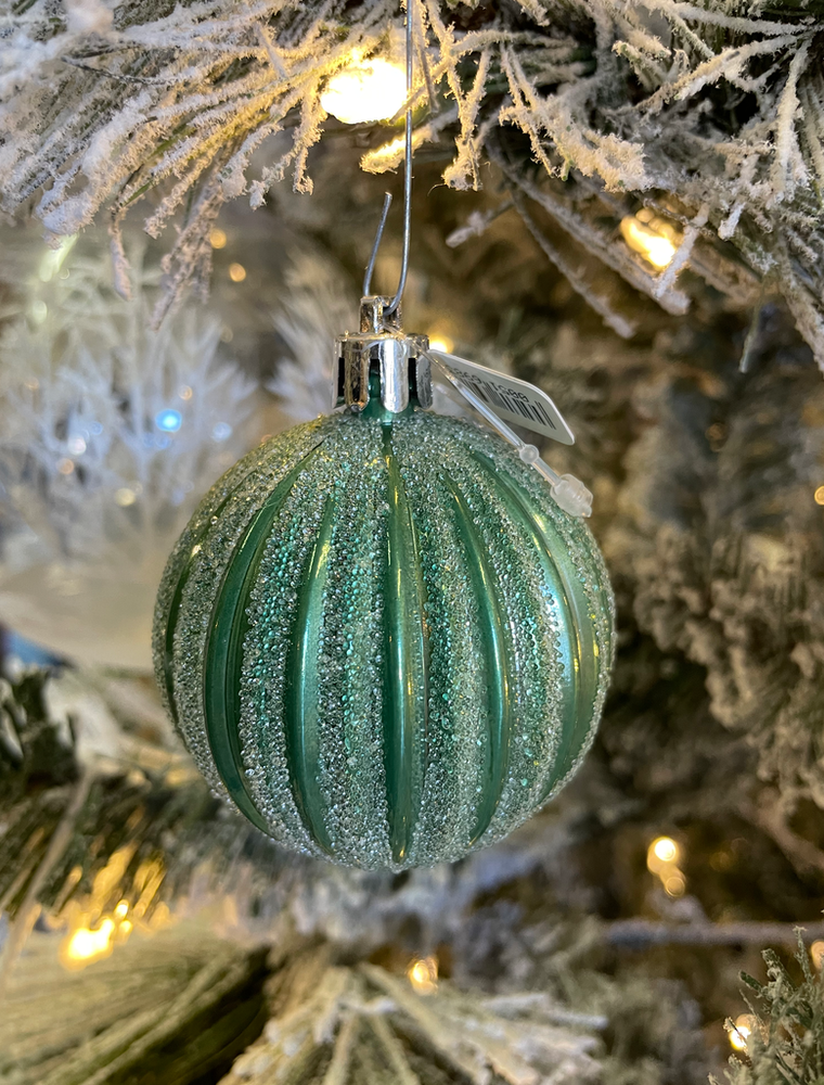 Green Ridged Glitter Ball Ornament