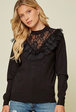 Lace Detail and Ruffle Sweater