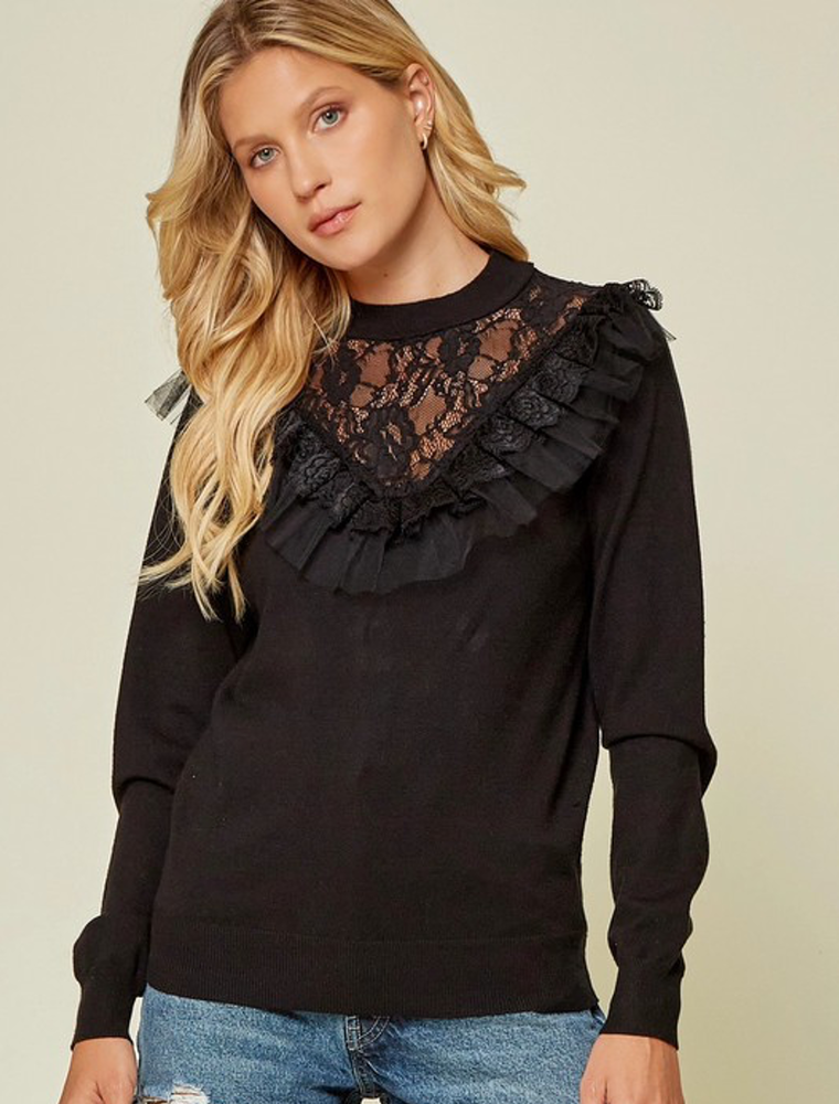 Lace Detail and Ruffle Sweater