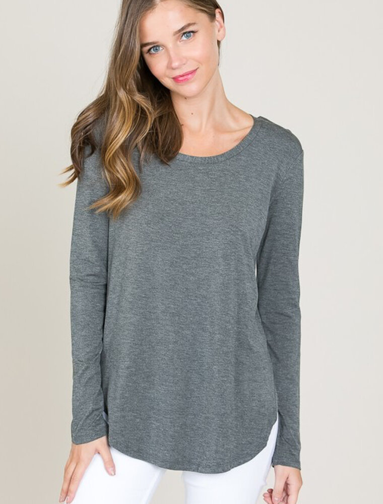 Modal Long Sleeve Round Neck Top - H. Charcoal