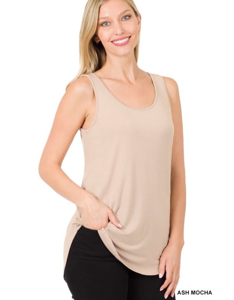 Modal Round Neck & Hem Tank - Ash Mocha