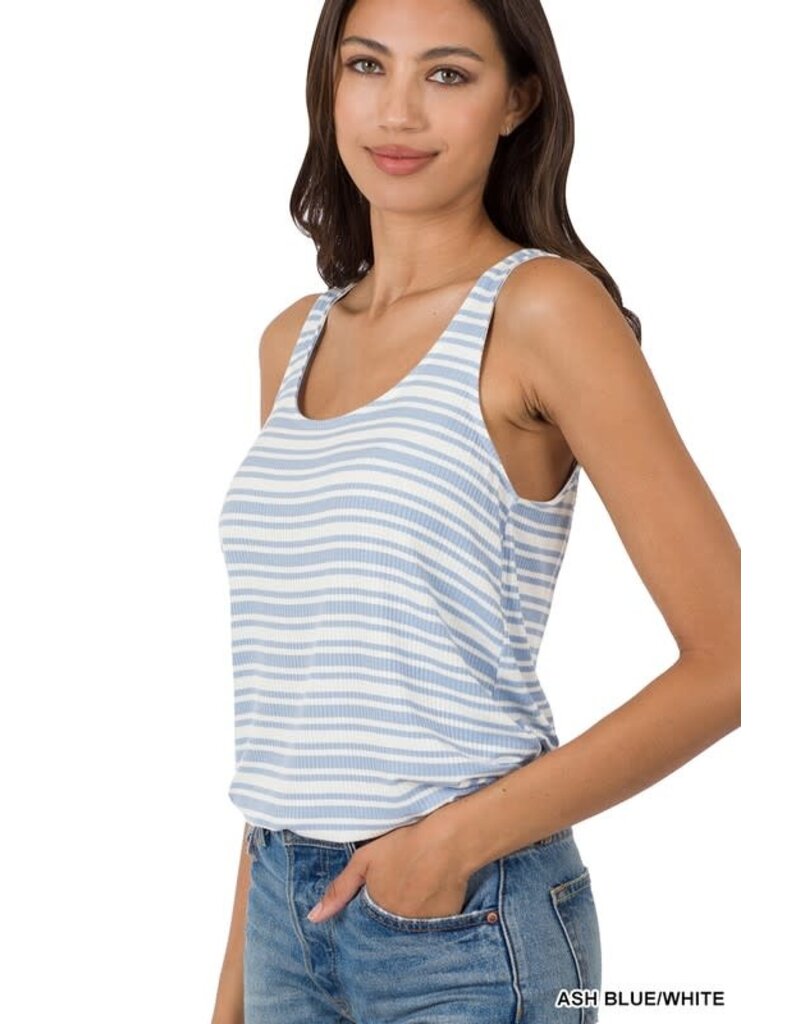 Ribbed Striped Sleeveless Top - Ash Blue