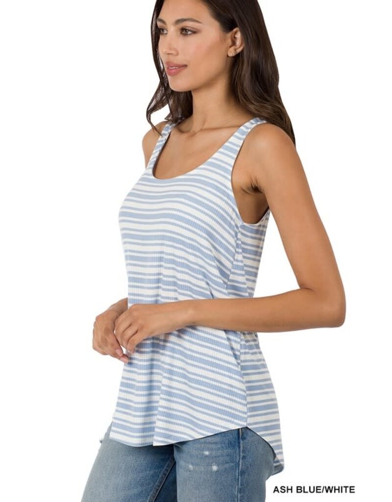 Ribbed Striped Sleeveless Top - Ash Blue