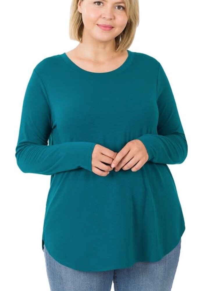 Round Neck Long Sleeve Basic Top - Teal