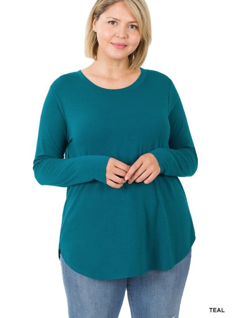 Round Neck Long Sleeve Basic Top - Teal