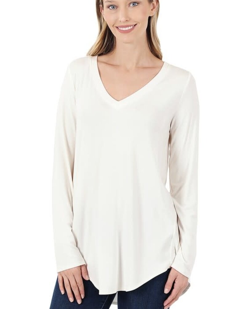 Luxe Rayon V-Neck Long Sleeve - Ivory