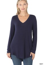 Luxe Rayon V-Neck Long Sleeve - Navy