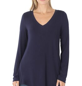 Luxe Rayon V-Neck Long Sleeve - Navy