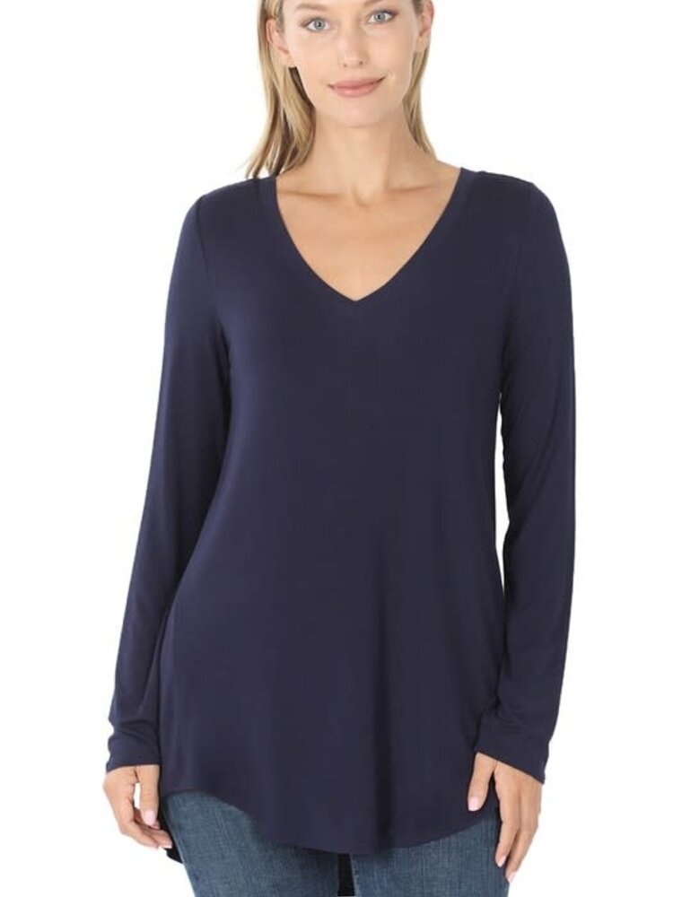 Luxe Rayon V-Neck Long Sleeve - Navy